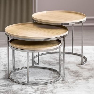 室内家具 コーヒーテーブル リビングルーム用 丸いステンレスステールテーブルセット