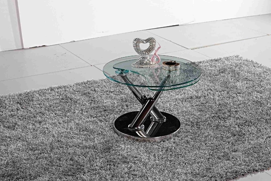 円形のガラス テーブルの上の流行の茶表Xのメタル・ベース側面の小さいテーブル
