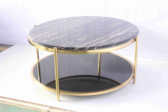 金の金属の家の使用を用いる二重ガラス円形のコーヒー テーブル