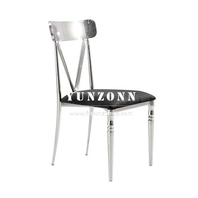 ハイバックブラックタフテッドベルベットダイニングチェア ステンレススチール脚 ホテルイベントダイニングルーム SS家具椅子