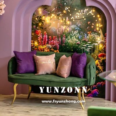 ホテルやウェディングイベント用のベルベット生地を使用したモダンなステンレススチール製ラブシートソファ