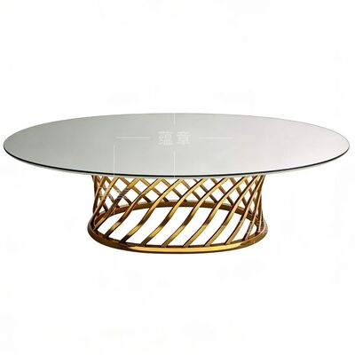 お買い得 ステンレスステールフレームのグラストップの良質の鏡 オーバルテーブル 結婚式 食事 宴会 オンライン