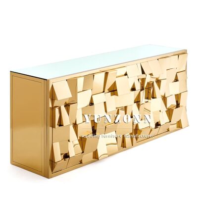 品質 モダンなステンレス鋼鉄直角バーテーブル 鏡ガラス 新デザイン ホームクラブ バーカウンター ホテル&結婚式イベント 工場