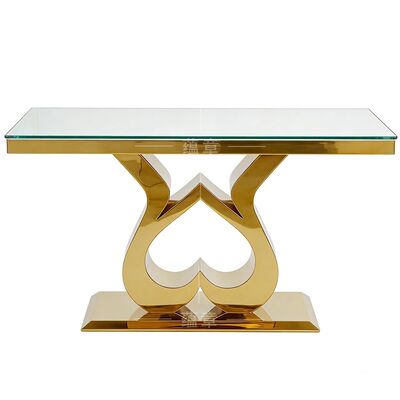 お買い得 格安モダンホテル イベント パーティー 家具 ブライダル 花嫁 花婿 ゴールド ステンレス鋼 強化ガラス トップ 長方形 ウェディング ヴィラ オンライン