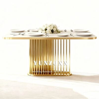 お買い得 ホテルウェディングバンケットステンレススチール大理石トップアウトドアイベントテーブル耐久性のあるコンテンポラリーデザインレンタル家具 オンライン