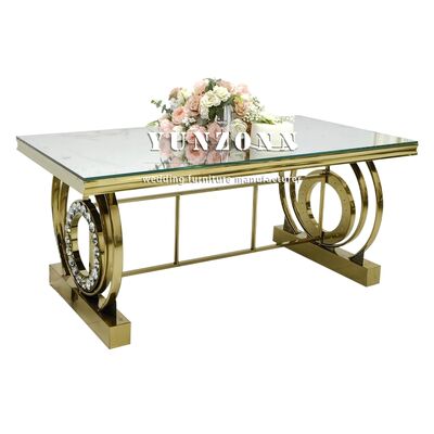 お買い得 結婚式、ホテル、イベント用クリスタル装飾付きステンレススチール製バンケットテーブル、ミラーガラス製デスクトップテーブル、ホテル家具 オンライン