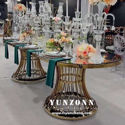 お買い得 豪華 ゴールド ステンレス ステンレス ウェディング テーブル グラス ダイニング テーブル ホテル 用 エレガント イベント 家具 オンライン