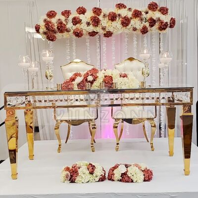 お買い得 ステンレス鋼のフレームとクリスタル装飾の豪華スクエアダイニングテーブル 結婚式 ホテル-エレガントイベント オンライン