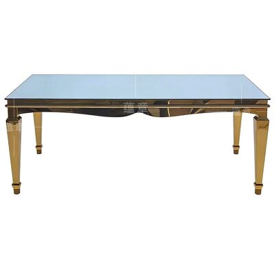 お買い得 モダンゴールドステンレス鋼長方形 ミア バンケット 温かいガラストップ付き 食卓 ホテルイベント用 耐久性 オンライン