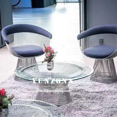 お買い得 豪華な中世紀現代 アクセント 丸いプラター カフェテーブル メタルワイヤベース付き 硬化ガラストップ オンライン