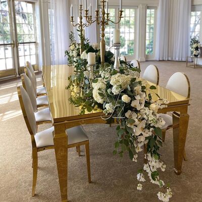 お買い得 ステンレス鋼ベース、強化ガラス天板付きモダンダイニングテーブルセット、家庭、レストラン、ホテル、屋外用、大理石、金属製 オンライン