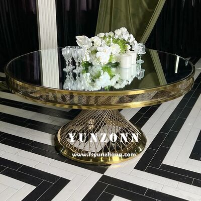 お買い得 ホテルや結婚式のための屋外イベントのために,温められたガラスと金属ベースと現代的なステンレスステールダイニングテーブル オンライン