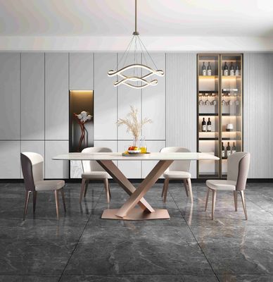 良い値段 明白にX基礎贅沢な現代ダイニング テーブル6 8 Seaterの大理石の上のステンレス鋼 フレーム オンライン